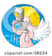 Poster, Art Print Of Cupid Taking Pictures With A Camera With A Blue Circle