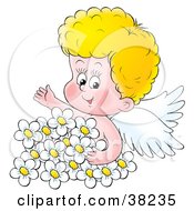 Poster, Art Print Of Blond Angel Surrounded By White Daisies