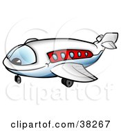 Clipart Illustration Of A Happy White And Red Airliner Character Smiling
