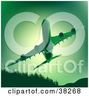 Poster, Art Print Of Commercial Airliner Flying Upwards Over Trees In Green Tones