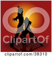 Poster, Art Print Of Sexy Silhouetted Couple Dancing The Flamengo On A Fiery Red Background