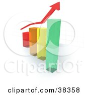 Poster, Art Print Of Red Arrow Above A Colorful Glass Bar Graph With A Faint Grid