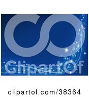 Clipart Illustration Of A Border Of Sparkles And Stars With Waves Bordering The Bottom And Right Side Of A Blue Background by dero
