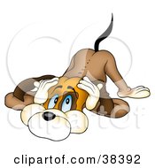 Clipart Illustration Of A Scared Dog Cowering And Covering His Ears