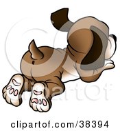 Clipart Illustration Of A Brown Pup Laying On His Belly And Looking Away