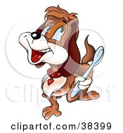 Clipart Illustration Of A Happy Dog Wearing A Heart Collar Holding Up A Spoon