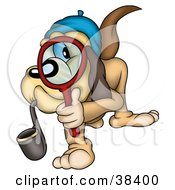 Detective Dog Smoking A Pipe And Peering Through A Magnifying Glass
