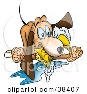 Poster, Art Print Of Goofy Dog Biting A Soapy Sponge