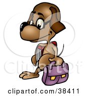 Poster, Art Print Of Dog Student Wearing Glasses And Walking With A Bag And School Book