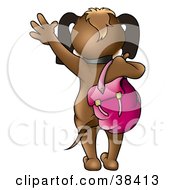 Poster, Art Print Of School Dog Waving Good By A Backpack Draped Over Its Shoulder