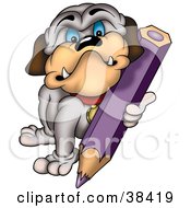 Poster, Art Print Of Bulldog Coloring With A Purple Colored Pencil