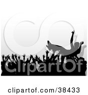 Clipart Illustration Of A Concert Crowd Of Silhouetted Hands Passing A Crowd Surfer by dero #COLLC38433-0053