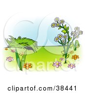 Clipart Illustration Of A Nature Background Of Bushes And Flowers