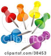 Clipart Illustration Of A Group Of Colorful Push Pins With Their Points In The Center by dero