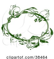 Clipart Illustration Of A Blank Oval Text Box Framed In Green Vines