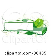 Poster, Art Print Of Blank White Text Box Bordered In Green With Tendrils Leaves And A Green Flower