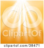 Clipart Illustration Of A Bright Light Shining Down Over An Orange Background With Sparkling Stars by dero