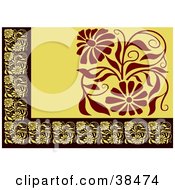 Poster, Art Print Of Yellow Black And Brown Floral Border