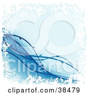Clipart Illustration Of A Blue Background With Diagonal Vines Bordered With White Grunge