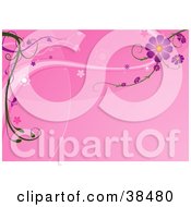Poster, Art Print Of Purple Flowers Growing On Waves Over A Pink Background