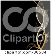 Clipart Illustration Of A Golden Vine Dividing A Right Edge Of Gray From A Black Background