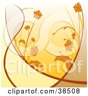 Poster, Art Print Of Background Of Orange Flowers And Grasses With Blades Of Brown