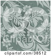 Clipart Illustration Of An Elegant Green Floral Background With Grungy Marks by dero