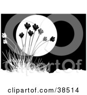 Clipart Illustration Of A Tuft Of Grasses Silhouetted Against The Moon
