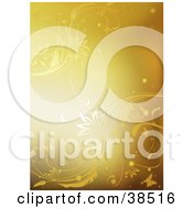 Clipart Illustration Of A Golden Background Of Elegant Vines Sparkles And Butterflies by dero