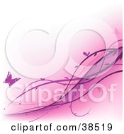 Clipart Illustration Of Pink Vines Spanning Diagonally Over A Pastel Pink Background With Butterflies