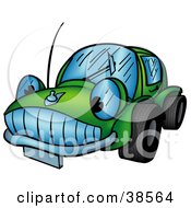 Friendly Green Car Character With Wide Tires