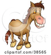 Poster, Art Print Of Grinning Brown Horse With Orange Eyes