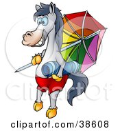 Clipart Illustration Of A Vacationing Horse With A Towel And Umbrella On The Beach by dero
