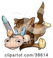 Clipart Illustration Of A Creative Horse Laying On Its Belly With A Crayon by dero