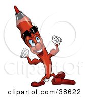 Clipart Illustration Of A Strong Red Marker Flexing His Muscles by dero