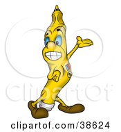 Clipart Illustration Of A Yellow Marker Holding One Arm Out While Presenting Something by dero