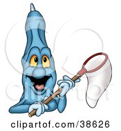 Clipart Illustration Of A Blue Marker Holding A Net by dero