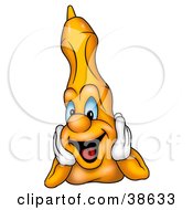 Clipart Illustration Of A Happy Blue Eyed Orange Marker Smiling And Resting His Face In His Hands by dero
