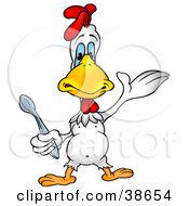 Clipart Illustration Of A White Hen Holding A Spoon