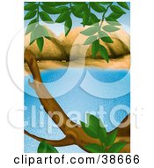 Poster, Art Print Of Tree Branch And Leaves Framing The Scene Of A Blue Lake