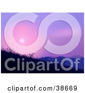 Clipart Illustration Of A Pink And Purple Sunset Over Hills With Weeds by dero