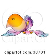 Poster, Art Print Of Purple Parrot With A Big Orange Beak Flying Forward