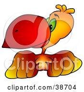 Clipart Illustration Of A Curious Green Eyed Orange Parrot With A Red Beak