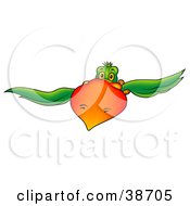 Poster, Art Print Of Green Parrot With A Big Orange Beak Flying Forward