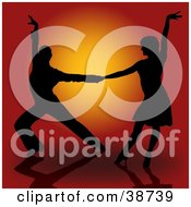 Poster, Art Print Of Sexy Black Silhouetted Latin Dancer Couple Holding Hands And Looking At Each Other