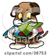 Poster, Art Print Of Brown Dog Carrying A Messy Stack Of Folders