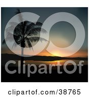 Clipart Illustration Of A Blue And Orange Coastal Sunset And A Silhouetted Palm Tree by dero