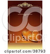 Poster, Art Print Of Gradient Orange Background With Golden Accents And Hearts And Blank Space For Text