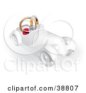 Poster, Art Print Of White 3d Vintage Car With Two Wedding Bands In The Seats