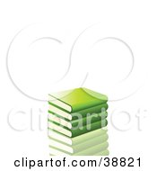 Poster, Art Print Of Stack Of Green Library Books Resting On A Reflective Surface